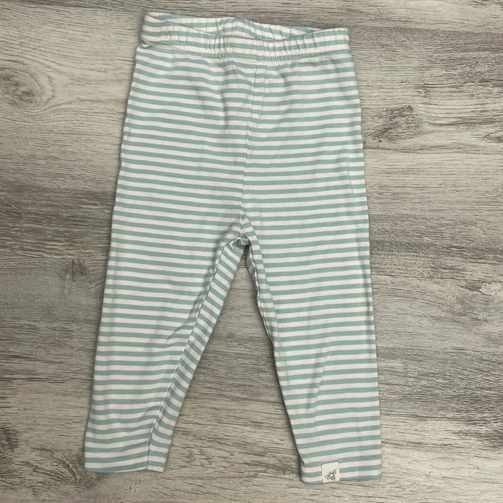 Burt's Bees Baby Green & White Striped Organic Cotton Pull On Pants Size 6-9M